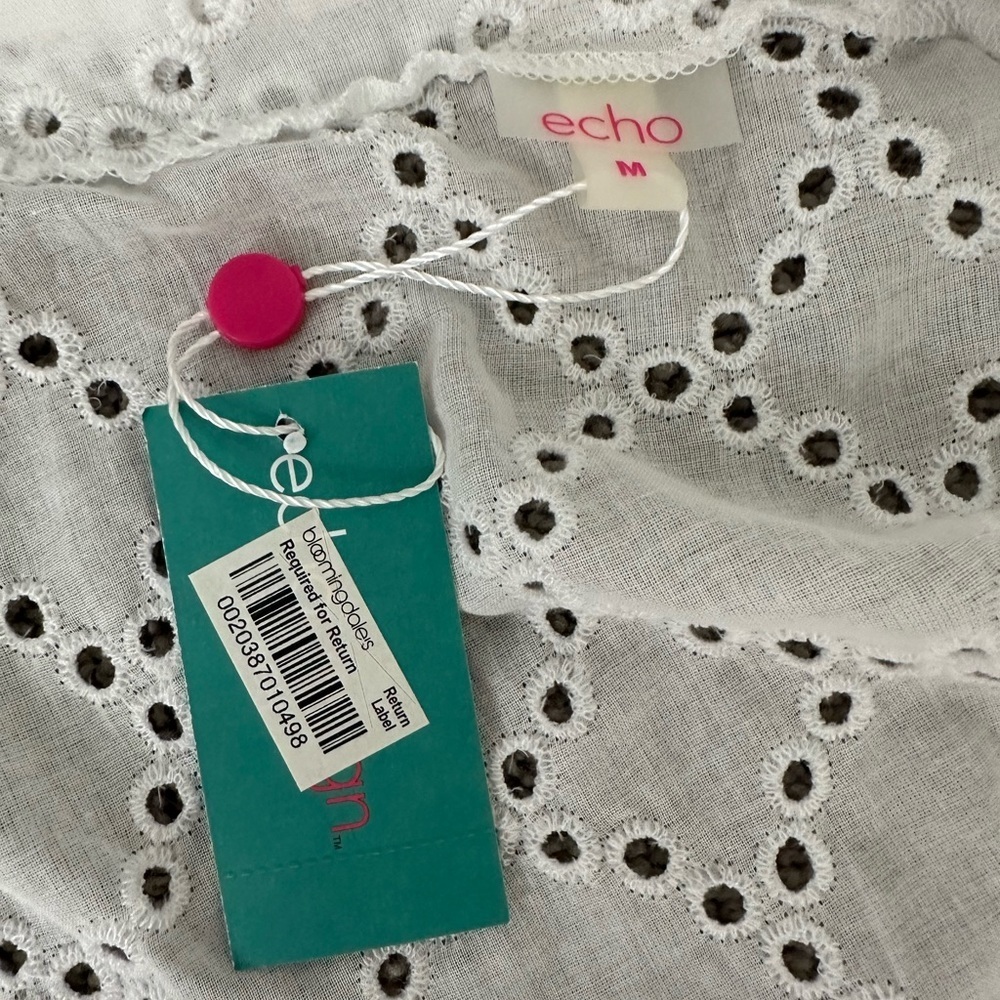 NWT! ECHO Eyelet Cover-up Tunic Dress Deep V Low Neck & O-Ring M White Coverup - Picture 10 of 11